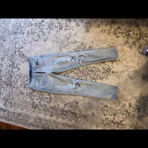 3x1 NY light wash high waisted distressed jeans